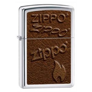 Zapalniczka benzynowa Zippo Logo Leather Image High Polish Chrome